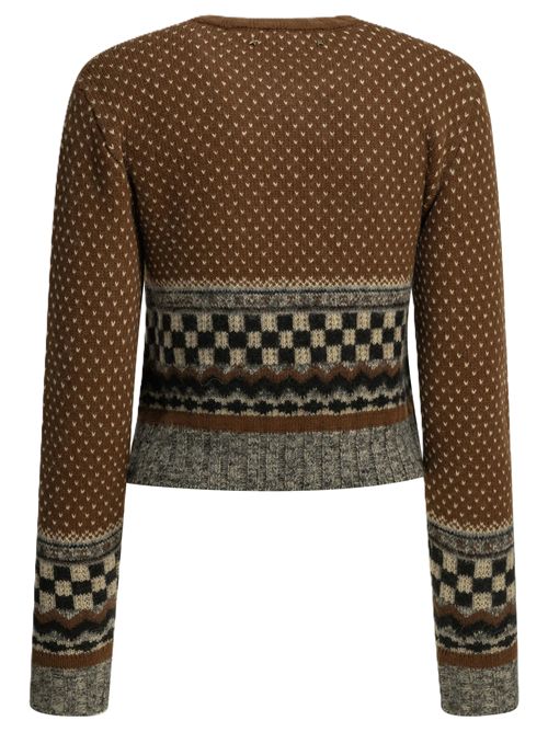 journey w's knit cropped crewneck wool blend geometric jacquard Golden Goose | GWP01165.P002675.55718BROWN/BLACK/WHITE